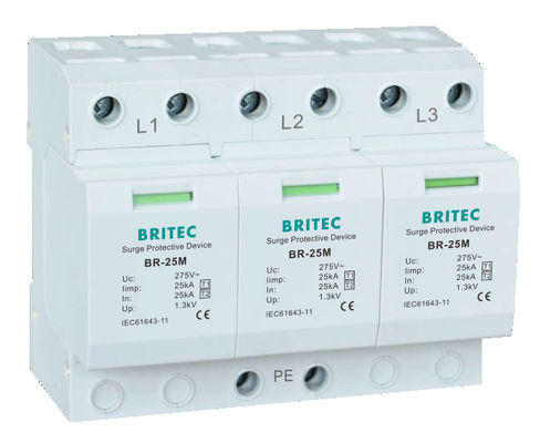 BRITEC BR-25M T1+T2 B+C 3P DIN Rail 35mm Spd T1 varistor υπερεκκλιματισμός type1 3p υπερεκλιματισμός