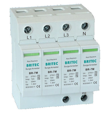 BR-7M 4P T1+T2 Συγκρατητής υπερβολικής τάσης B+C Spd Προστασία κατά της υπερβολικής τάσης Συσκευή προστασίας κατά της υπερβολικής τάσης τύπου1 3 φάσεων spd Ü-Ableiter