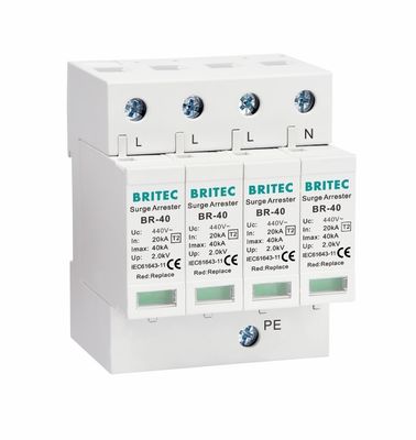 BR-40 440 4P Τύπος 2 40ka προστατευτική συσκευή υπερχείλισης SPD T2 Προστασία ισχύος arrester κεραυνός προστατευτής κεραυνών ac υπερχείλιση 440V υπερχείλιση arrester spd τύπου 2 υπερχείλιση προστατευτές
