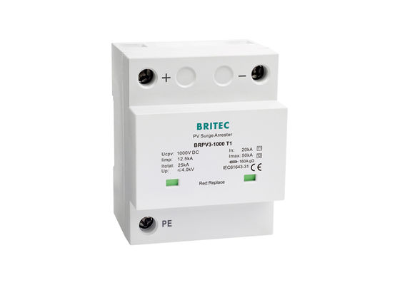 Κατηγορία Ι κατηγορία ΙΙ καλύπτρα κύματος SPD PV για τα φωτοβολταϊκά συστήματα 12.5kA 10/350us