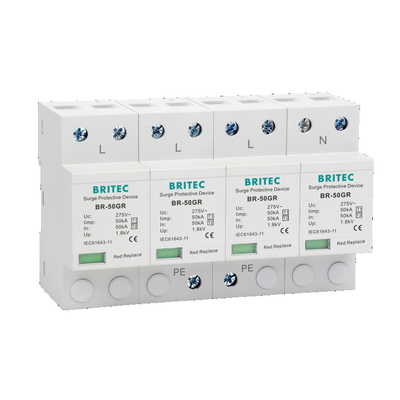 Τύπος T2 SPD T1 BR-50GR 275 4P - 1 προστάτης αστραπής εναλλασσόμενου ρεύματος προστατευτικών συσκευών κύματος 3 SPD φάσης