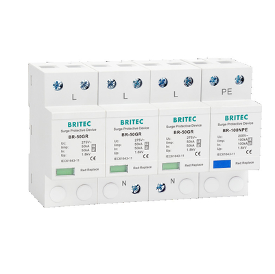 Τύπος T2 SPD T1 BR-50GR 275 4P - 1 προστάτης αστραπής εναλλασσόμενου ρεύματος προστατευτικών συσκευών κύματος 3 SPD φάσης