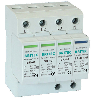 BR-40 2P 150V-440V Συσκευή προστασίας από υπερβολική τάση 20kA-200kA Spd Συμπεριληπτής υπερβολικής τάσης κεραυνών