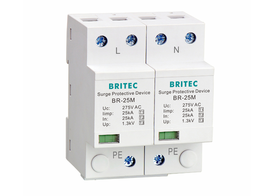 Τύπος 1+2+3 25kA 275V SPD 2 πόλων Τύπος 1 Προστατευτής υπερεκτάσεων Προστασία από κεραυνό