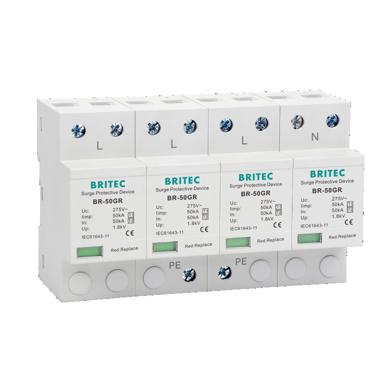 Τύπος T2 SPD T1 BR-50GR 275 4P - 1 προστάτης αστραπής εναλλασσόμενου ρεύματος προστατευτικών συσκευών κύματος 3 SPD φάσης