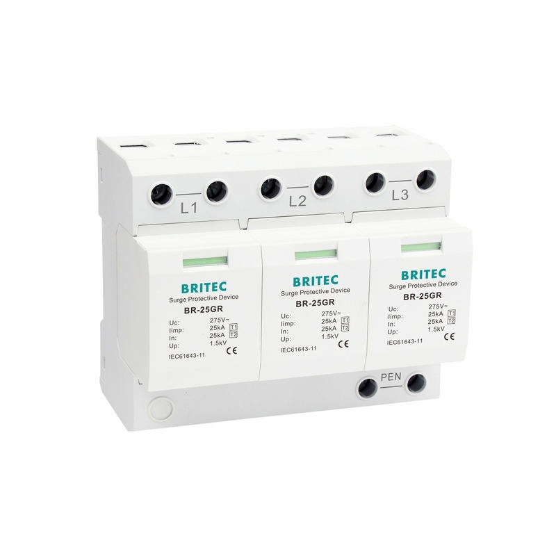 BRITEC Spd Προστατευτής υπερτάσεων BR-25GR 3P 25kA Τρεις φάσεις Τύπος 1 τάξη 1 καταστολέας υπερτάσεων Καταστολέας σπινθήρων