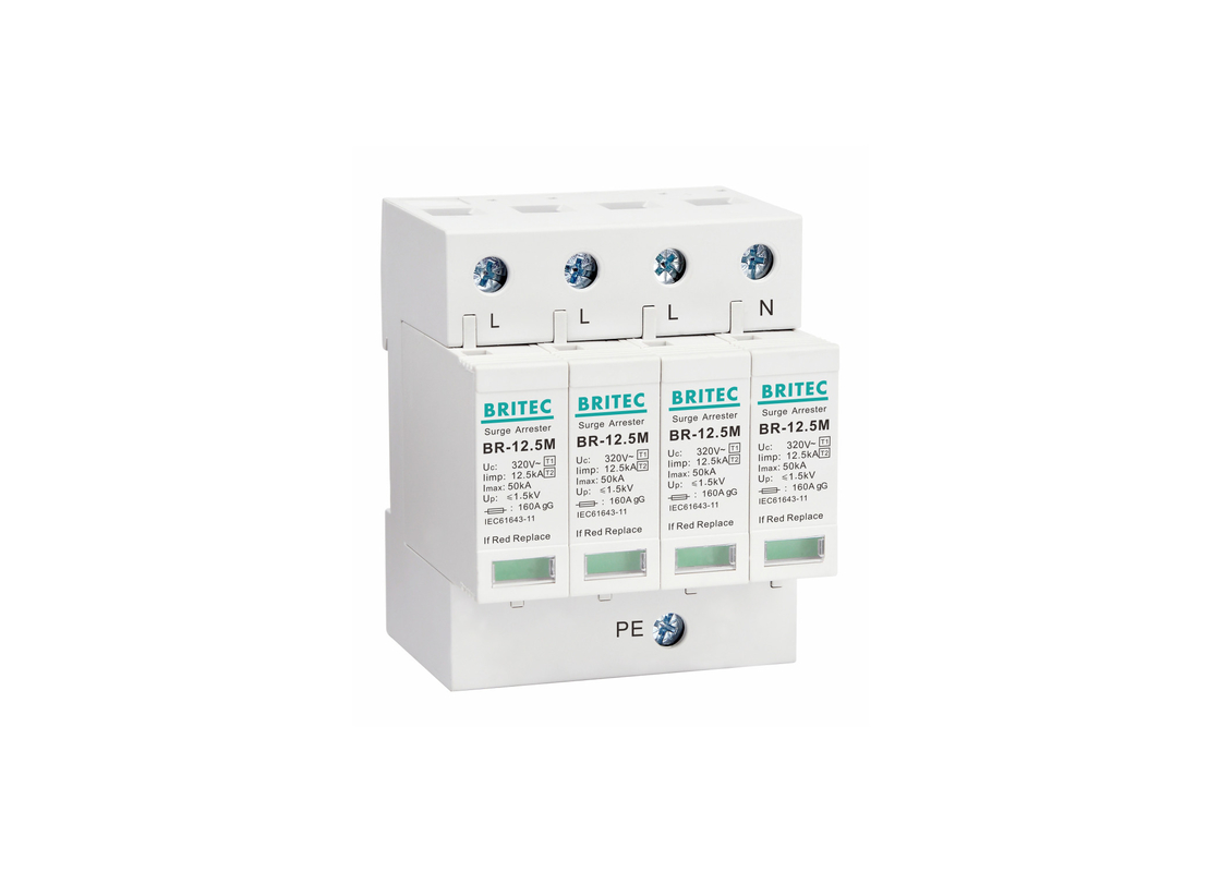 12.5kA Τύπος 1+2 320V 4P Οικιακός Προστατευτής Πλημμύρας Προστασία από κεραυνό