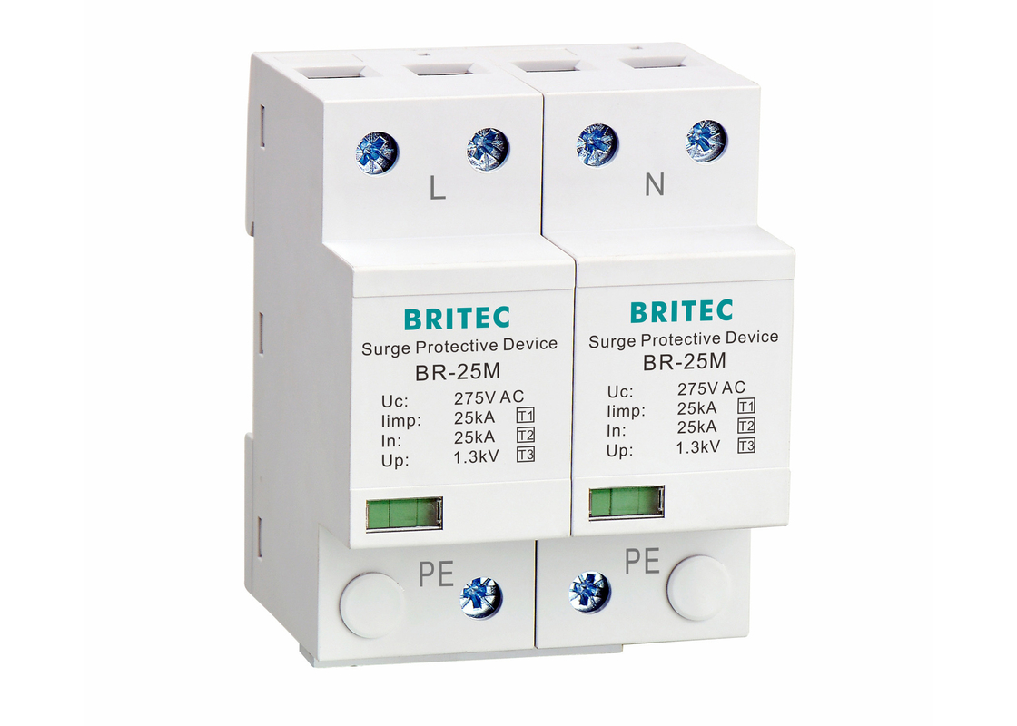 Τύπος 1+2+3 25kA 275V SPD 2 πόλων Τύπος 1 Προστατευτής υπερεκτάσεων Προστασία από κεραυνό