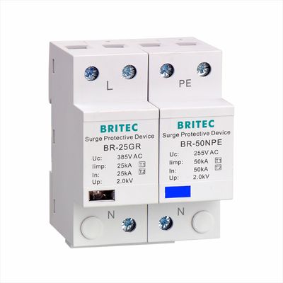 Τύπος SPD 50kA BRITEC BR-50GR 275 2P - 1 Arrester προστάτης βροντής κύματος ραγών εναλλασσόμενου ρεύματος DIN συσκευών προστασίας κύματος