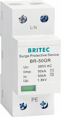 Εγκρίθηκε από την BRITEC 50kA TUV/CE/ROHS συσκευή προστασίας από υπερεμπόδιση με SPD 10/350 Waveform Lightning Arrestor
