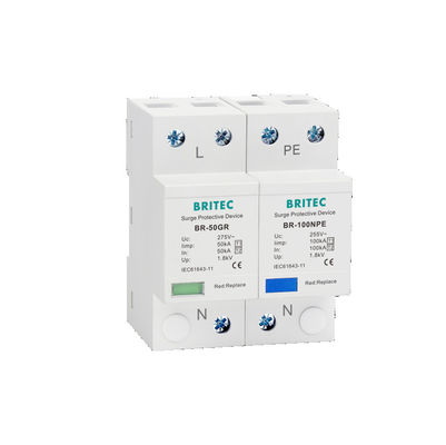Τύπος SPD εναλλασσόμενο ρεύμα BR-50GR 275 3P - 1 T2 T1 καλυπτρών αστραπής προστατευτικών συσκευών κύματος τριφασικό