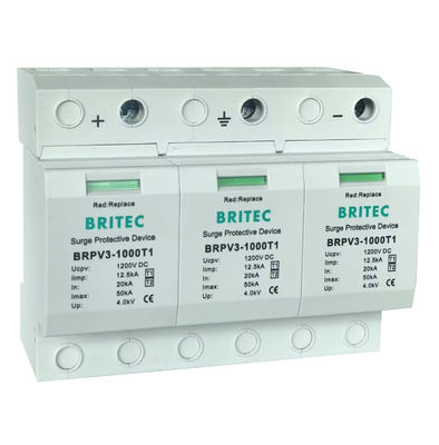 BRPV3-1000 T1 50ka DC 1000V 12.5ka Pv Surge Arrester Συσκευή προστασίας από ηλιακή υπεροχή T1 T2 Dc Φωτοβολταϊκά SPD