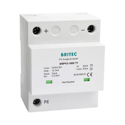 BRPV3-1000-5 T1 50kA DC 1000V 5kA Τύπος 1+2 Φωτοβολταϊκός προστατευτής υπερτάσεων Συγκρατητής υπερτάσεων Ηλιακή προστατευτική συσκευή υπετάσεων t1 t2 dc SPD Φωτοβολταϊκά SPD