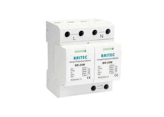 τύπος ενιαίας φάσης 2P 25kA 275V - 1 κατηγορία Ι καλύπτρες κύματος με την ξηρά επαφή BR-25M 2P