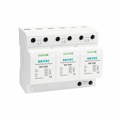 Προστατευτής από κεραυνό 275V με 25KA Iimp και DIN Rail Mount για 3 φάσεις προστασίας ισχύος