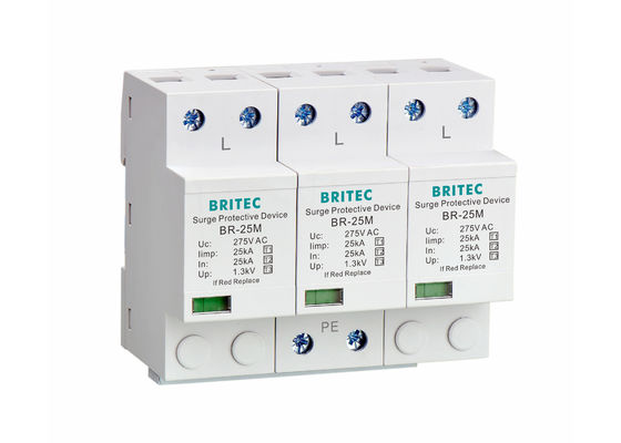 Προστατευτής από κεραυνό 275V με 25KA Iimp και DIN Rail Mount για 3 φάσεις προστασίας ισχύος