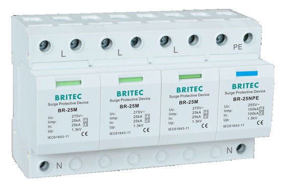 25kA T1+T2 Συγκρατητής υπερβολικής τάσης DIN Σιδηροδρομικός προστατευτής κεραυνών για συστήματα χαμηλής τάσης εναλλασσόμενου ρεύματος