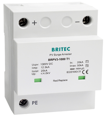 BRPV3-1000 T1 50ka DC 1000V 12.5ka pv συσσωρευτής υπερεύματος Ηλιακή προστασία υπερεύματος Φωτοβολταϊκά SPD ηλιακή καταστολή τάσης